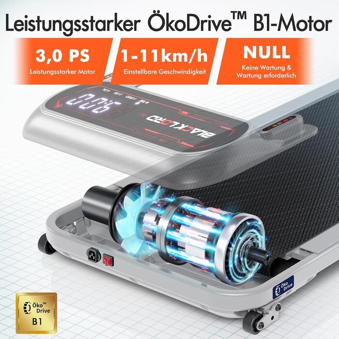 Біговий тренажер BLACK LORD X7 з мотором 3.0PS, Bluetooth, нахил 3 рівні, LED дисплей, дистанційне керування, срібний колір