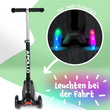Дитячий самокат Apollo Whiz LED з підсвіткою, складаний, для хлопчиків і дівчаток від 3 до 6 років, світлові колеса, безпечний і стійкий