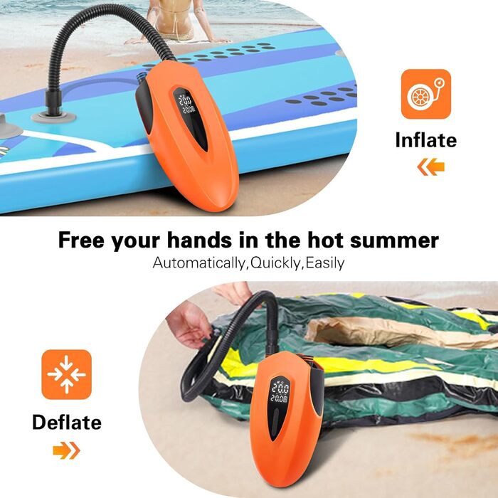 Електричний насос для SUP з акумулятором 12000mAh | Насос для SUP з LED, швидкою зарядкою та 20PSI | 12V насос з подвійним циліндром для SUP, човнів, каяків, наметів