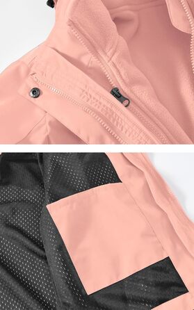 Жіноча куртка YSENTO 3-в-1: тепла флісова куртка, водонепроникна та вітронепроникна, функціональна, softshell з капюшоном (L, Рожевий)