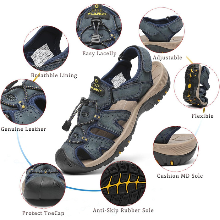 Чоловічі сандалі FLARUT для туризму та відпочинку на природі, шкіряні трекінгові сандалі, сині (47 EU)