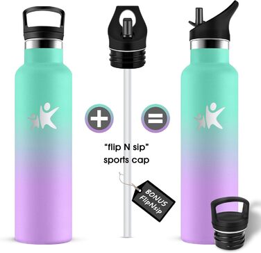 Термос-пляшка KollyKolla 750 мл, для води та газованих напоїв, з трубочкою, без BPA, з подвійними стінками, ізольована, для школи, подорожей, кемпінгу, блакитний + темно-синій