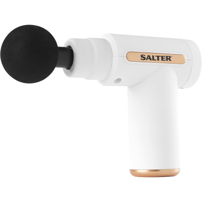 Масажний пістолет Salter Mini EE7427, 4 насадки, LCD, 6 швидкостей, акумуляторний, USB, глибокий масаж, білий