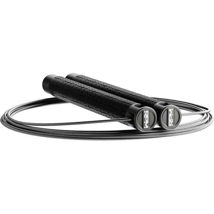 RPM Comp4 - Преміум-стрибкове канат для професіоналів. Алюмінієві ручки, регульована довжина, швидка ротація для Double Unders. Ідеально для функціонального фітнесу та фітнес-тренувань. Колір: True Black
