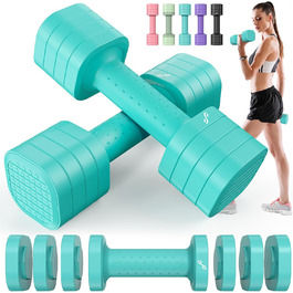 Sportneer Регульовані гантелі для жінок - набір з 2 гантелей (0,9–2,3 кг кожна), 4-в-1 набір гантелей з неслизьким ТПУ-покриттям, набір гантелей для домашнього спортзалу, фітнесу та силових тренувань (Блакитний)