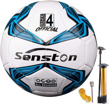 М'яч для футболу Senston з насосом, Soft-Touch, розмір 4/5 для трави та штучного покриття, тренування, початківці, сім'я та відпочинок, білий/синій