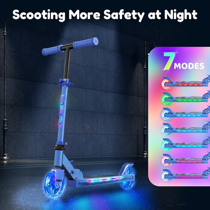 Самокат дитячий TONBUX Roller Kinder 6 років, з підсвіткою, регульованою висотою, складний, для дітей 5-12 років