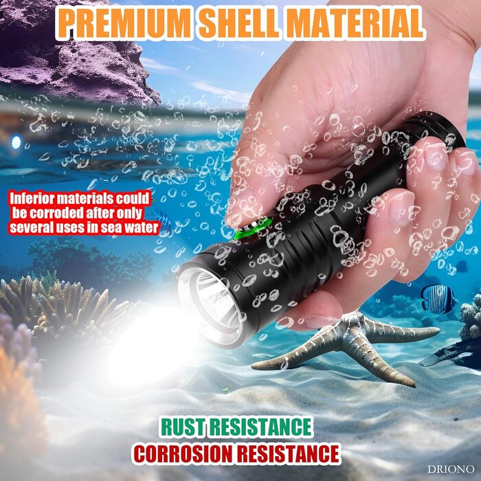 Ліхтар налобний DRIONO 1000 люмен, водонепроникний IPX8 (60м), алюміній, з акумулятором та зарядним пристроєм