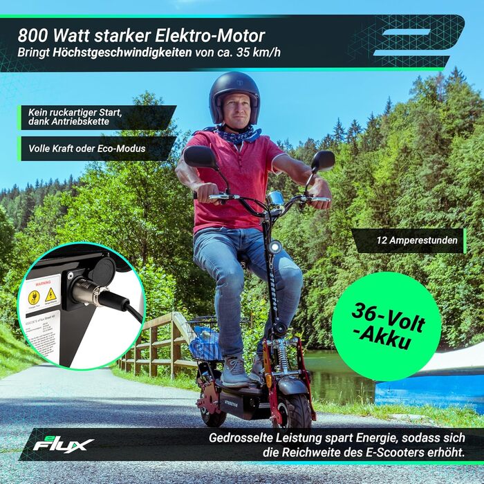 Електросамокат eFlux Street 40 з допуском до доріг, 35 км/год, 800 Вт, 30 км пробігу