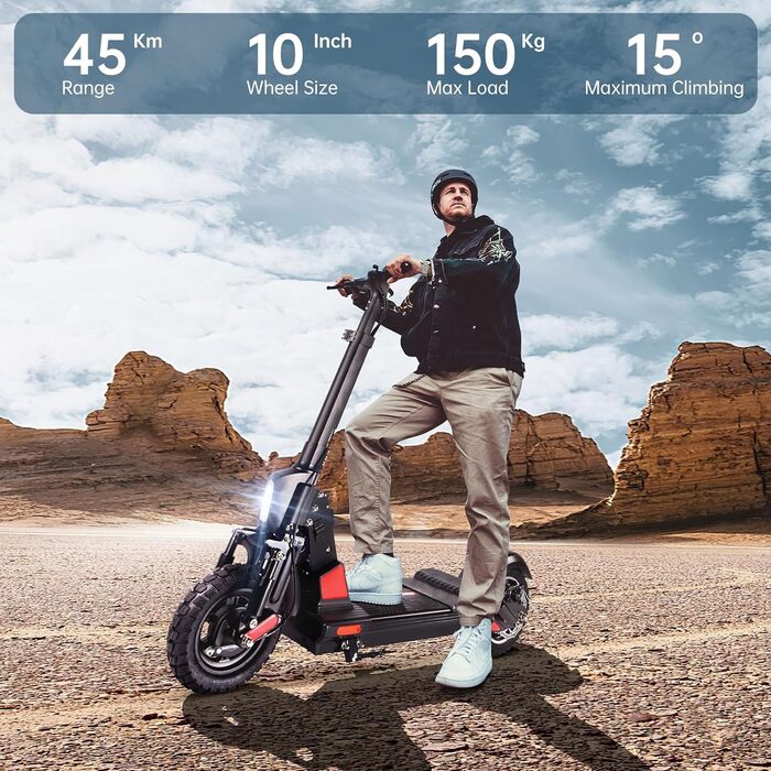 Електросамокат для дорослих C1 Pro, 10'' позашляхові шини, подвійний амортизатор, складний, LED фара