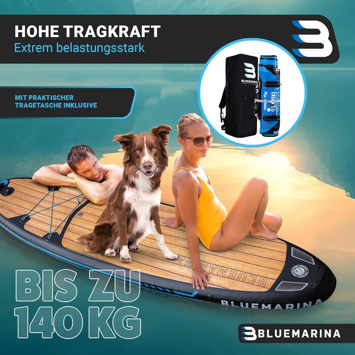 Надувна SUP-дошка Bluemarina Ariki 325x86x15 см, 5 років гарантії, комплект для веслування стоячи, вантажопідйомність до 140 кг, чорна