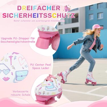 Роликові ковзани XUDREZ з підсвічуванням для дітей та дорослих, рожевий принт, квадроколісні, регульовані, для дівчаток, дам та початківців (37)