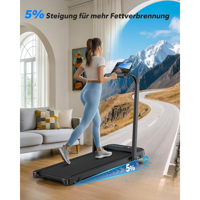 Тренажер для дому 2-в-1 Laufband Klappbar зі складним механізмом, нахилом, LED-дисплеєм, потужністю 3.0PS, для дому та офісу, до 145 кг, без встановлення, чорний