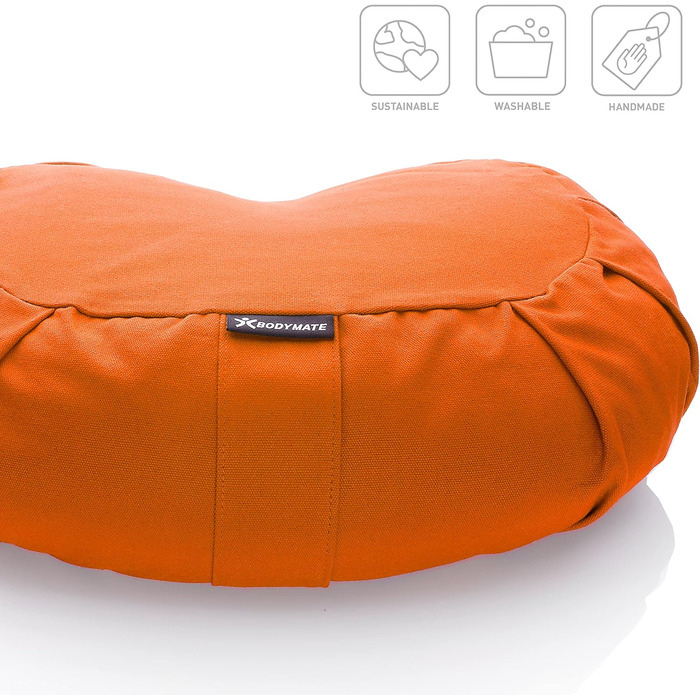 Подушка для йоги BODYMATE Halbmond 42x30x15 см, помаранчева – гречана лузга, бавовняний чохол (машинне прання)