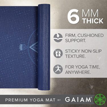 Йога мат Gaiam Premium 6 мм з малюнком, антиковзка, для йоги, пілатесу та фітнесу (172 x 61 x 6 мм)