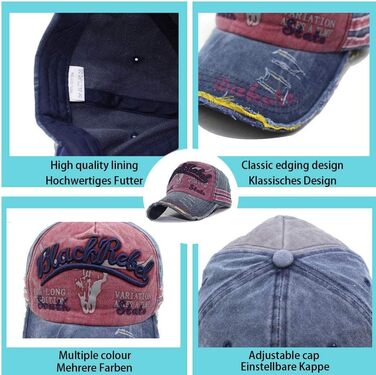 Кепка бейсболка унісекс у вінтажному стилі, регульована retro-кепка для прогулянок та спорту, колір синій