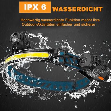 LED налобний ліхтар XPG + COB 10000 люменів з датчиком, водонепроникний IPX6, 270° регульований, 7 режимів. Для бігу, їзди на велосипеді, кемпінгу, походів.