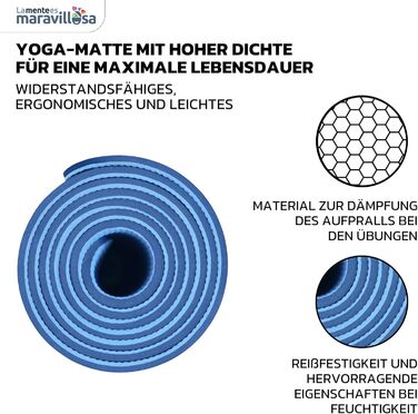 Килимок для гімнастики та йоги LA MENTE ES MARAVILLOSA з неслизькою поверхнею, сумкою та електронною книгою для занять фітнесом, пілатесом та воркаутом. Розмір 183x61 см, колір: блакитний мандала + блакитний