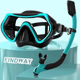 Маска для снорклінгу та плавання Findway, чорно-бірюзова, для дорослих та підлітків, з регульованим ремінцем, HD скло, антизапотева