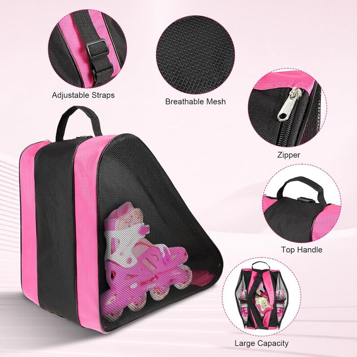 Сумка для роликів та ковзанів для дітей, рожева, з регульованими ремінцями та відділеннями