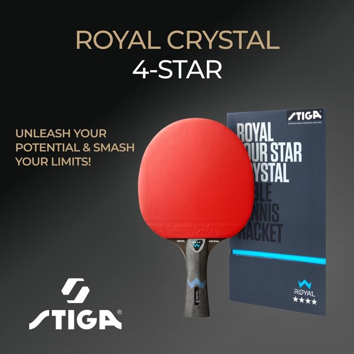 Тенісний стіл STIGA Royal Crystal: швидка ракетка з ITTF сертифікованим покриттям Star 4, гумою 2.0 мм та Crystal Technology – ідеальна для швидкої та точної гри