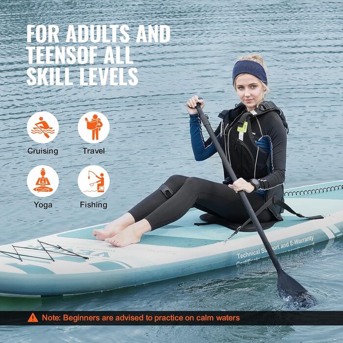 Надувна SUP-дошка VEVOR 305/323/335 см з аксесуарами: насос, весло, рюкзак, ремонтний набір, сидіння, синя – для дорослих і підлітків, PVC, комплект для веслування