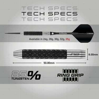 Вольфрамові дартси RED DRAGON Rat 25-35 г з оперенням і стрижнями