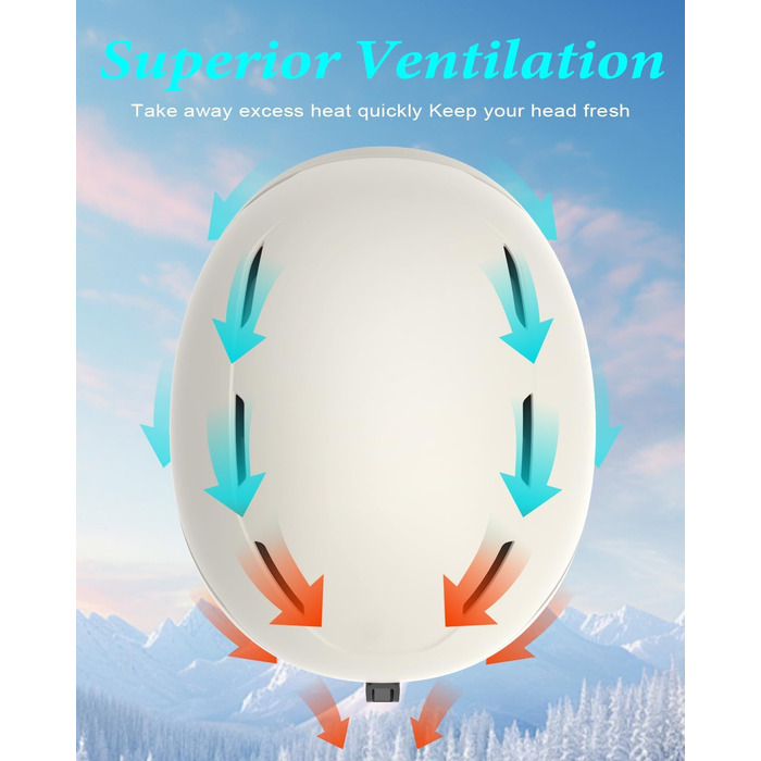 Шолом для сноуборду та лиж чоловічий/юнацький, регульований розмір, флусові навушники, система вентиляції, сумісний з маскою (Eggshell white, L)