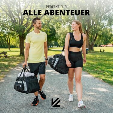 Спортивна сумка VL® з відділенням для взуття, мокрою одежі, ізольованим кульковим відділенням, сауною та туристичною сумкою для жінок та чоловіків. 50 л, чорно-сірий/чорно-срібний