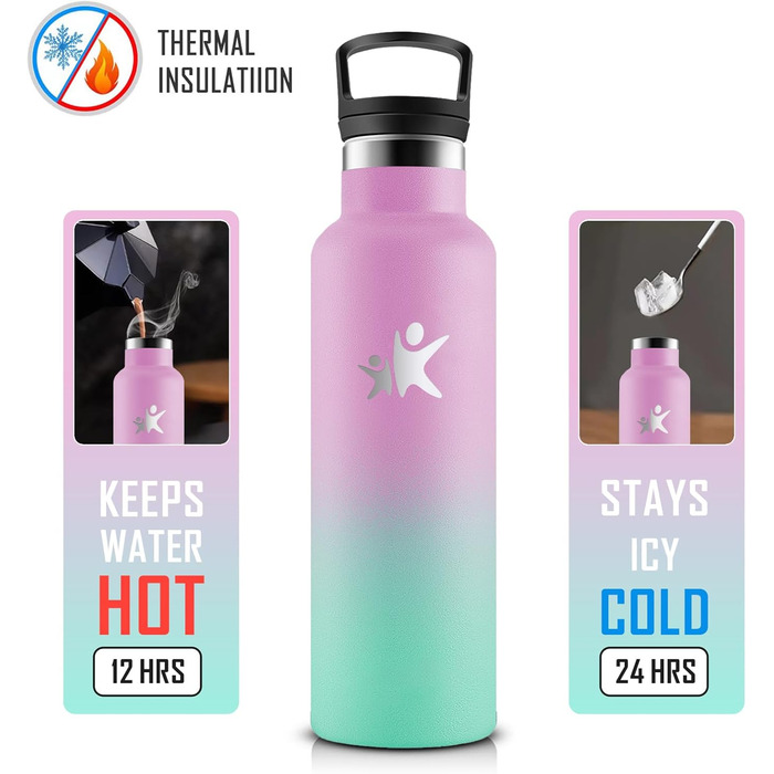 Дитяча термофляга KollyKolla 500 мл з трубочкою, з нержавіючої сталі, без BPA, з подвійними стінками, для кемпінгу, велосипеда, фітнесу, з содовою, рожевий & макаронний зелений