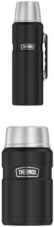 Термос для напоїв THERMOS Stainless King 1,2 л чорний матовий, 24 год гаряче/холодне + харчовий контейнер THERMOS Stainless King 0,71 л чорний матовий з ложкою, 14 год гаряче/24 год холодне