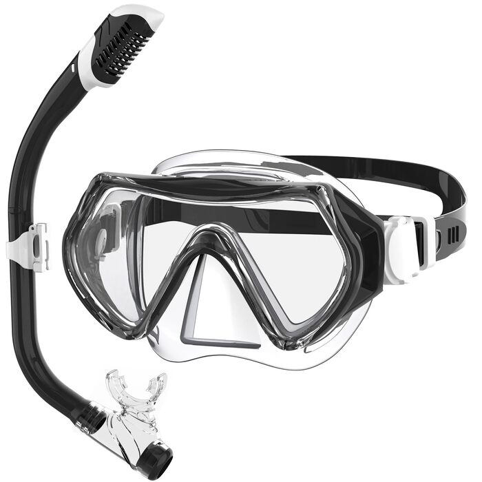 Дитяча маска для снорклінгу та плавання Findway з набірником, 180° панорама, HD, антизапар, анти-тік, для дітей 4-16 років (чорний комплект)