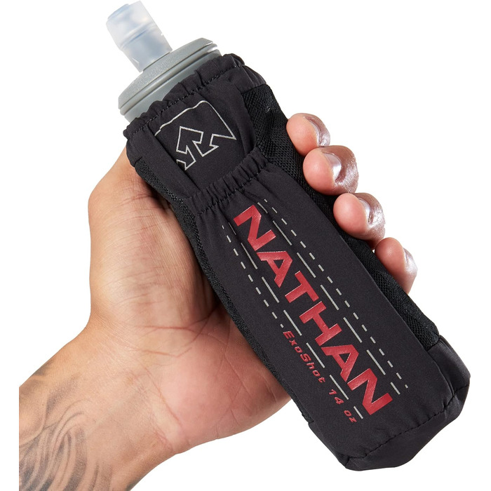Nathan ExoDraw Grip Free Running Soft Flask 530 мл, BPA-free, з чохлом, сталь-сірий/чорний/червоний, пляшка для води для бігу