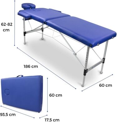 Складаний масажний стіл Mobiclinic® CA-01 Light: алюміній, штучна шкіра, регулювання висоти, 186x60 см, для фізіотерапії, 150 кг, з сумкою (блакитний)