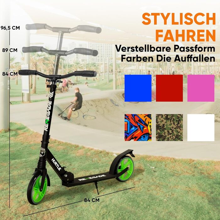 Міський ролер Hurtle Roller Kinder 10 років, складний та регульований по висоті (84–98 см), самокат для дітей та дорослих зі стійкою, з ремінним плечем, до 100 кг (Runner)