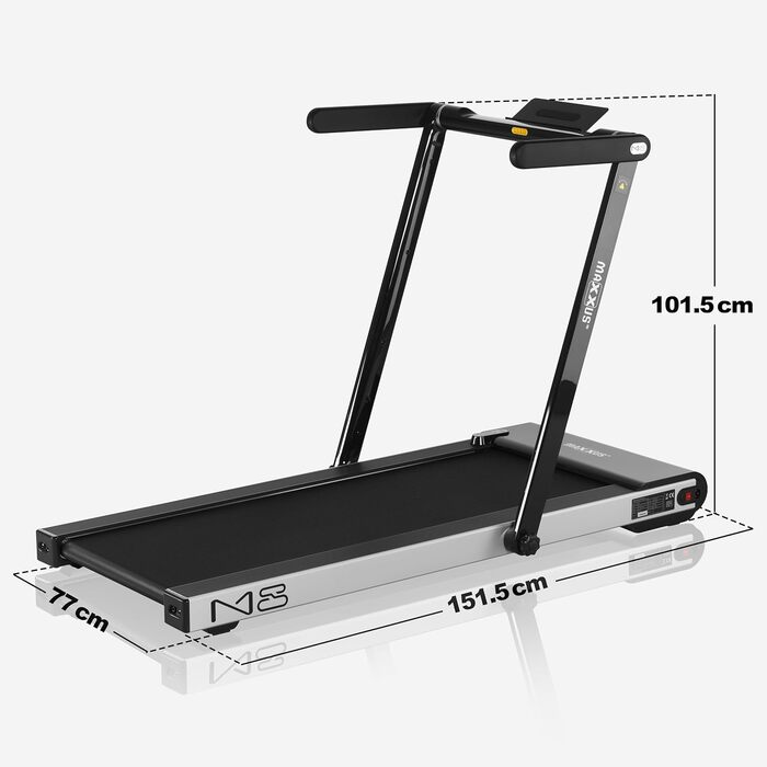 Бігова доріжка MAXXUS M8 електрична 2 к.с. 12 км/год, 125x45 см, Bluetooth, LCD, додаток, складна, тримач для планшета, фітнес для дому та офісу, червона/срібляста/бронзова