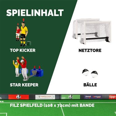 TIPP-KICK Кубок 108x71 см з бортами – ігровий набір з 2 гравцями, 2 воротарями, 2 воротами з сіткою, 2 м'ячами, ігрове поле з фетру