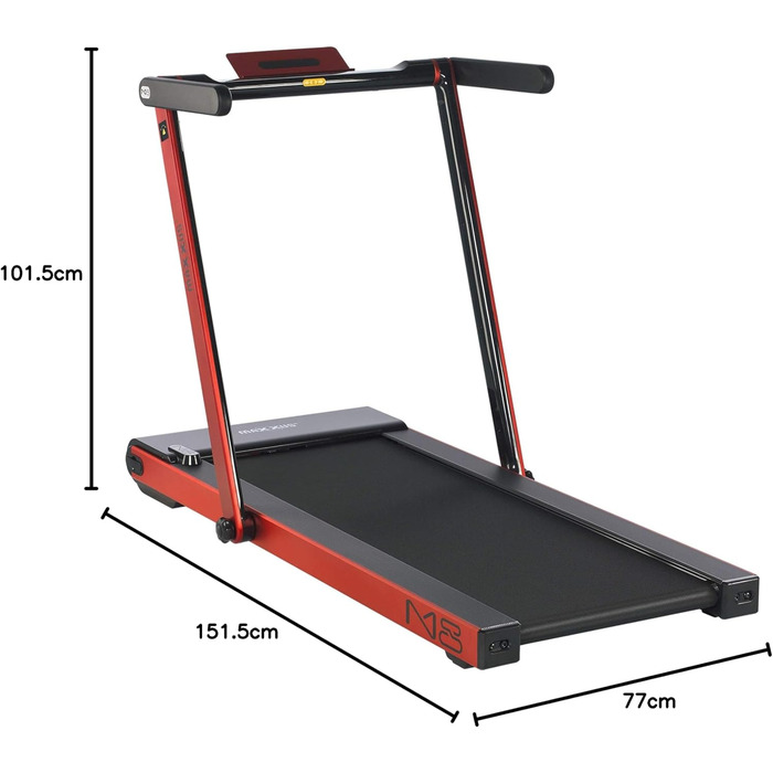Бігова доріжка MAXXUS M8 електрична, 2 к.с., 12 км/год, складна, 125x45 см, Bluetooth, LCD, керування через додаток, ролики, тримач для планшета, червона/срібляста/бронзова — фітнес-тренажер для дому та офісу