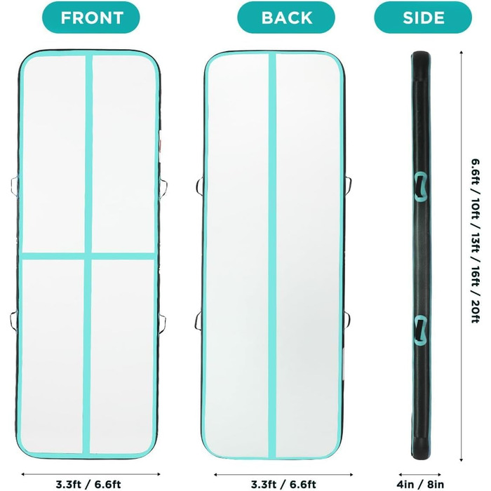 Гімнастична килимок для тренувань 500x200x20 см, надувний, чорно-зелений