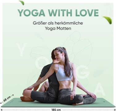 YOGALABS® Преміум йога-мат STUDIO 185x68x0,4 см, екстра великий, антиковзкий, з ременем, ECO PU та натуральний каучук, для гімнастики та пілатесу, екологічний, без шкідливих речовин, Agave