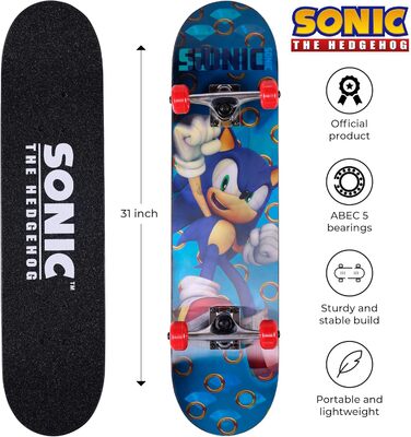 Скейтборд Sonic 31 дюйм з лентикулярним дизайном, професійні траки, 9-шаровий клен, повний гріптейп - для початківців та досвідчених райдерів