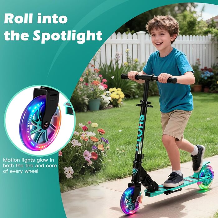 Самокат дитячий SUOTU з колесами 145 мм, до 100 кг, світлодіоди, складаний, регульована висота, для хлопчиків та дівчаток, алюмінієвий (Чорно-синій)
