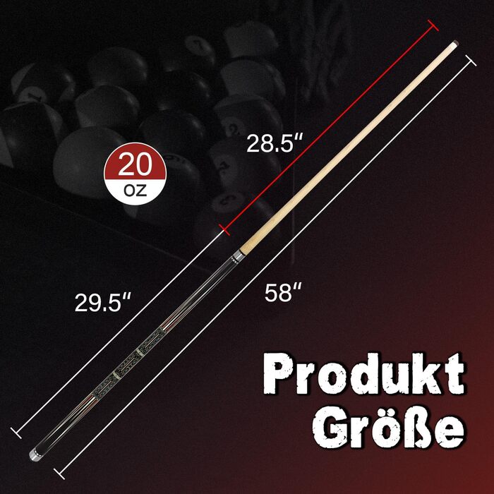 Більярдний кий, 58", наконечник 12.5 мм, LED, для початківців та професіоналів, 20oz, C4816