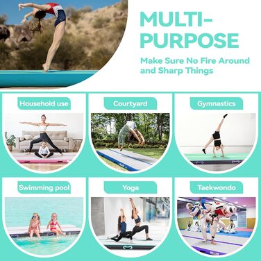 AirTrack мат з електричним насосом, 10-60 см заввишки, 2-5 м завдовжки. Килимок для гімнастики, йоги, кемпінгу, тренувань (зелений+синій, 300x100x10 см)