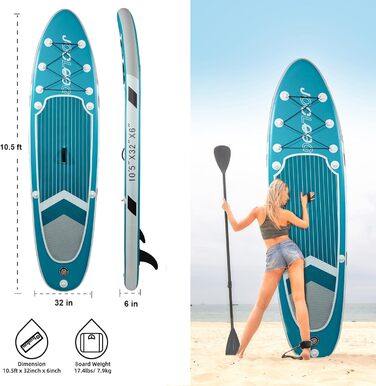 Надувний SUP Board JOOLOOG Stand Up Paddle Board (сапборд) для дорослих та підлітків, 300 кг, 10'2/10'5, 320 x 81 x 15 см (з сидінням 315 x 80 x 15 см)