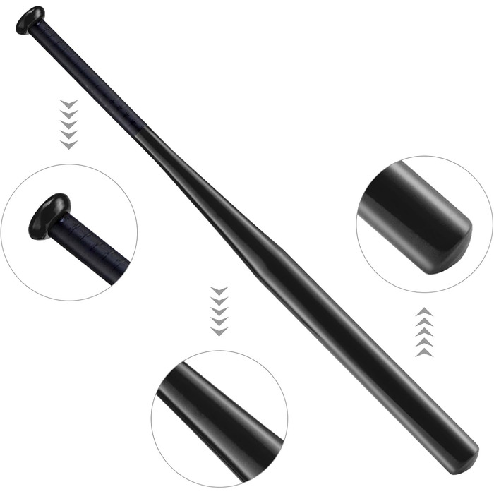 Бейсбольна бита 82 см, сталь, для бейсболу та софтболу, спортивне обладнання, чорна, алюміній