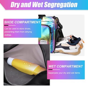 Спортивна сумка Tokeya для жінок: водонепроникна, з відділенням для взуття та мокрою білизною. Легка, складна, ідеальна для занять спортом, фітнесом, подорожами (Чорний)