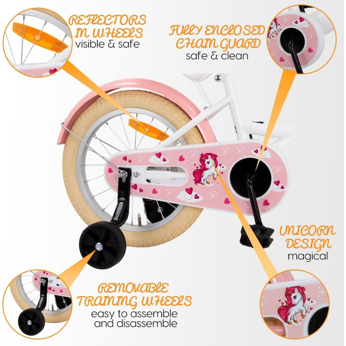 Дитячий велосипед Dolly 16 дюймів | для дівчаток 4-6 років | з додатковими колесами | проста збірка | білий