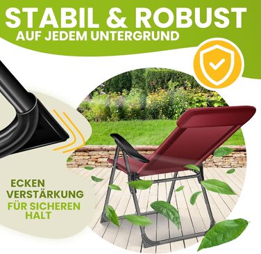 Крісла садові KESSER® 2 шт. з високою спинкою, складані, алюмінієві, регульовані, з підлокітниками, дихаючі, для саду, балкону, кемпінгу, тераси, Бордовий