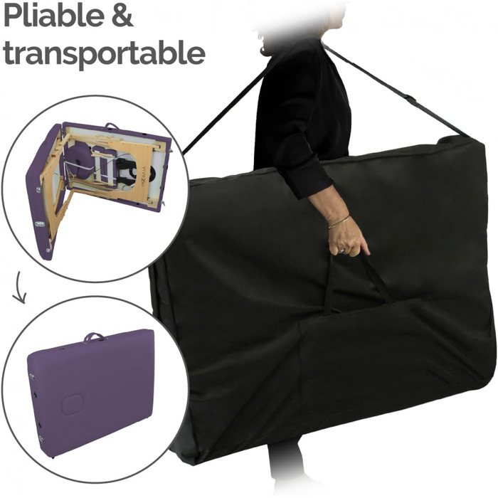 Складана масажна кушетка Vivezen з 3 зонами та Reiki-панеллю з дерева + аксесуари та сумка для перенесення